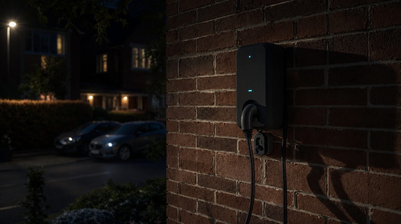 Electrician preparing cabling for a home EV charge point